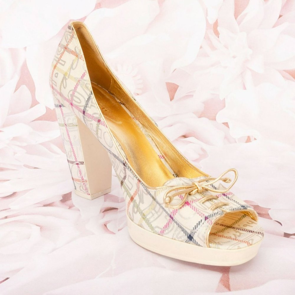 Coach Corey Tattersall Multi-Color Canvas Peep-To… - image 4